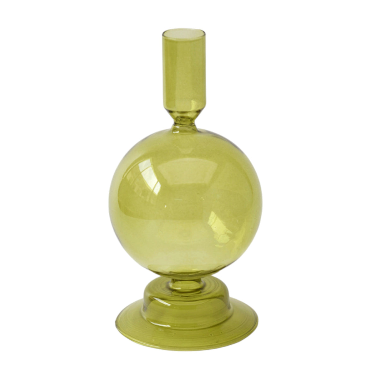 7" Glass Bubble Taper Candle Holder, Olive