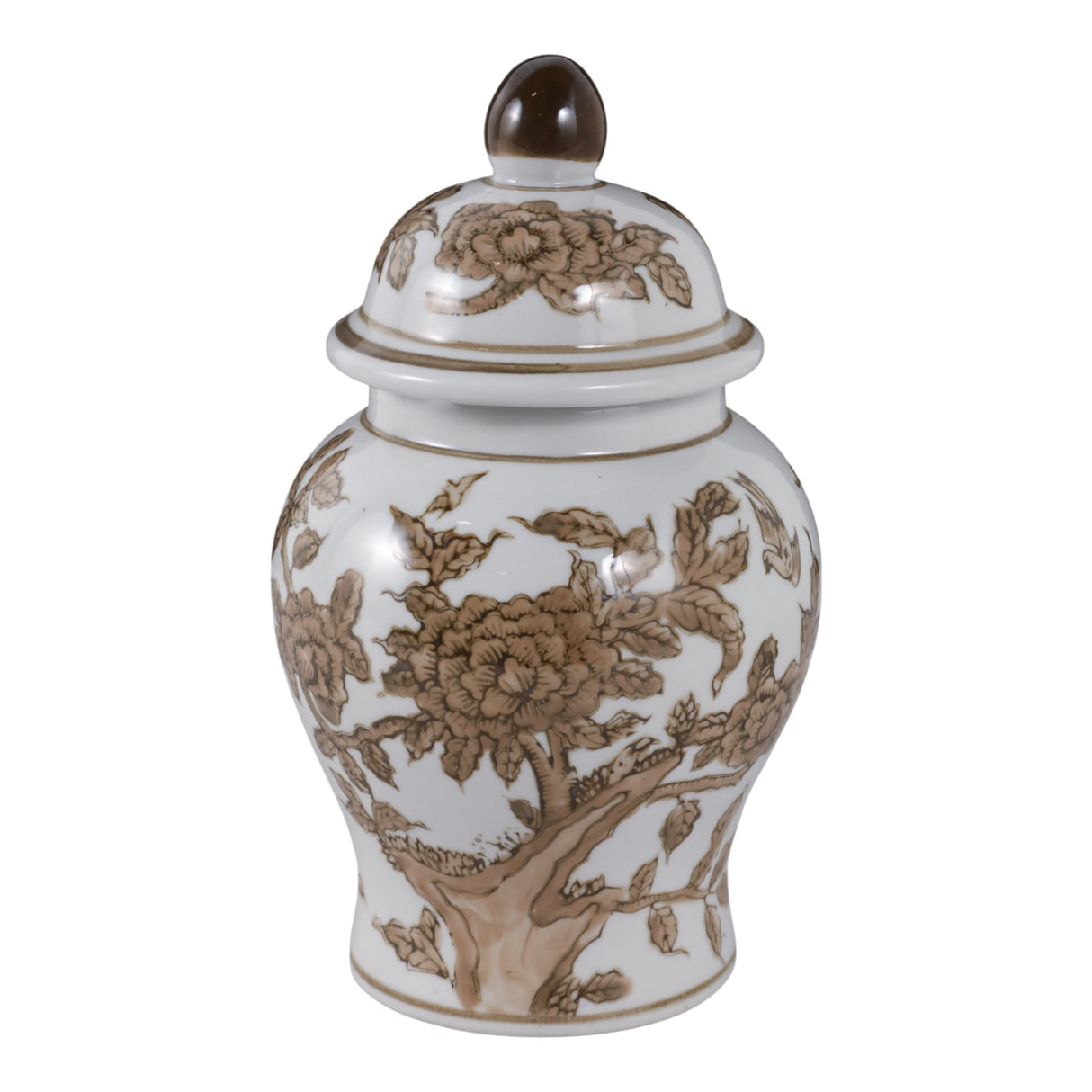 8x5" Chinoiserie Begonia Temple Jar, Brown/white