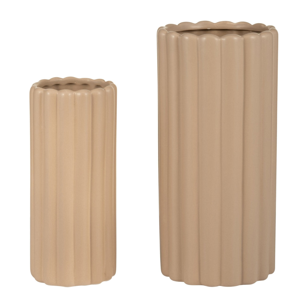 CER, S/2 10/13”H RIBBED VASES, IRISH CREAM