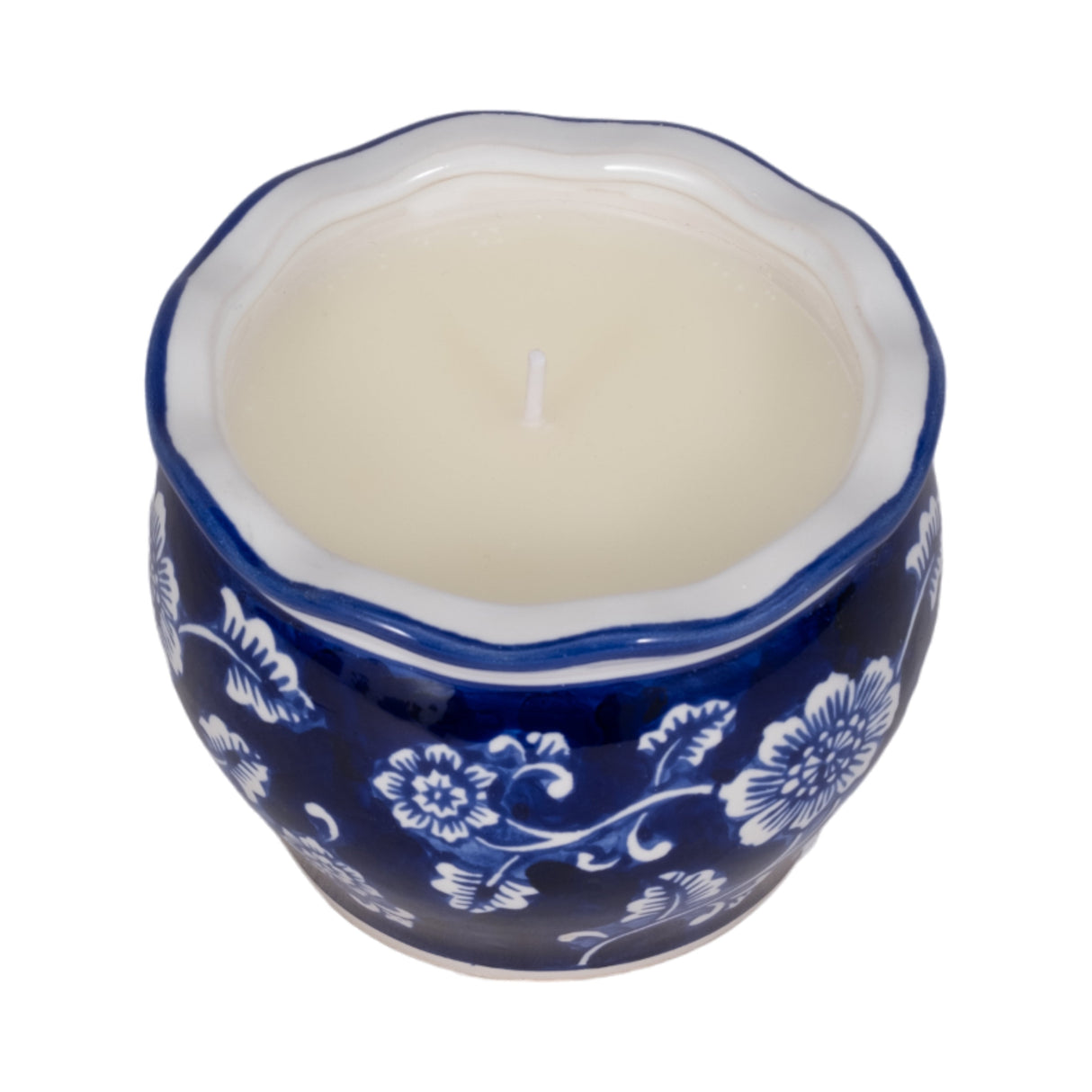 4", 7oz Round Chinoiserie Candle , Blue/white