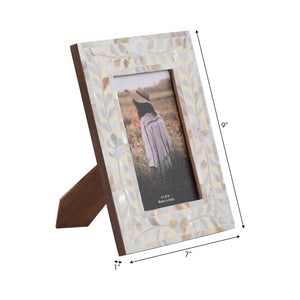 4x6 Mother Of Pearl Inlay Vine Photo Frame, Ivory