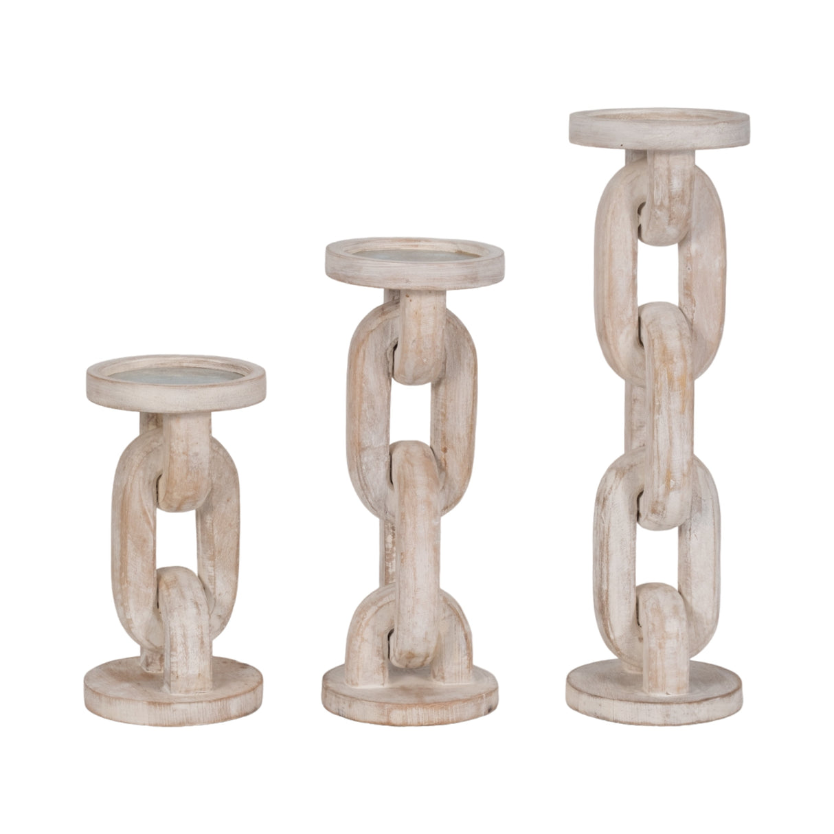 Wood, 11" Chain Pillar Candle Holder, White