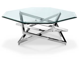 Chrome Plated Octagonal End Table with Glass Top KD