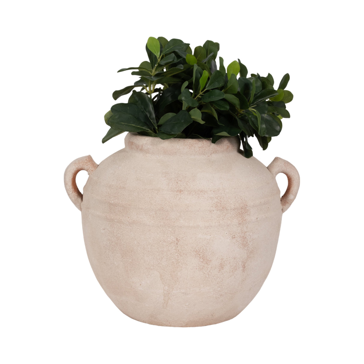 15" Round Weathered Terracotta Vase, White/natural