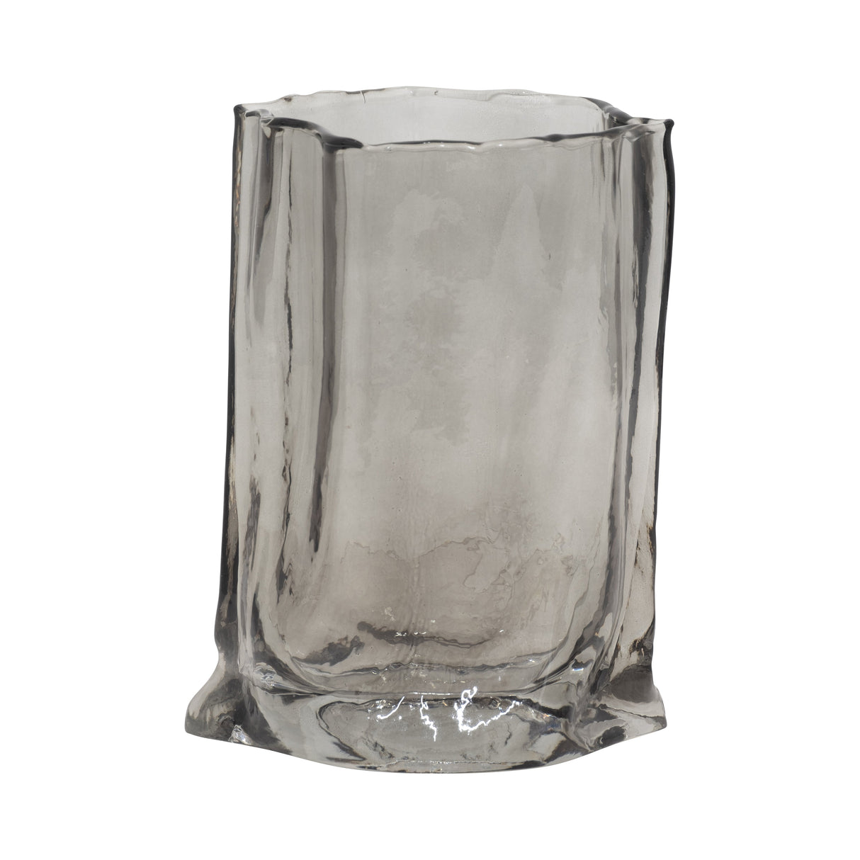 GLASS, 9" PAPER BAG VASE, SMOKE