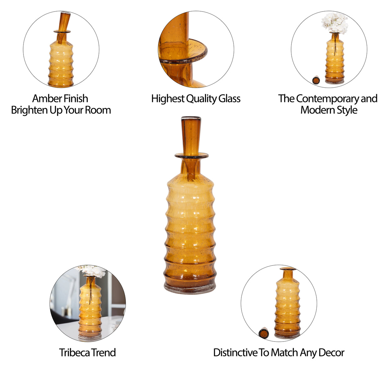 18" Clarimond Ridged Amber Glass Bottle