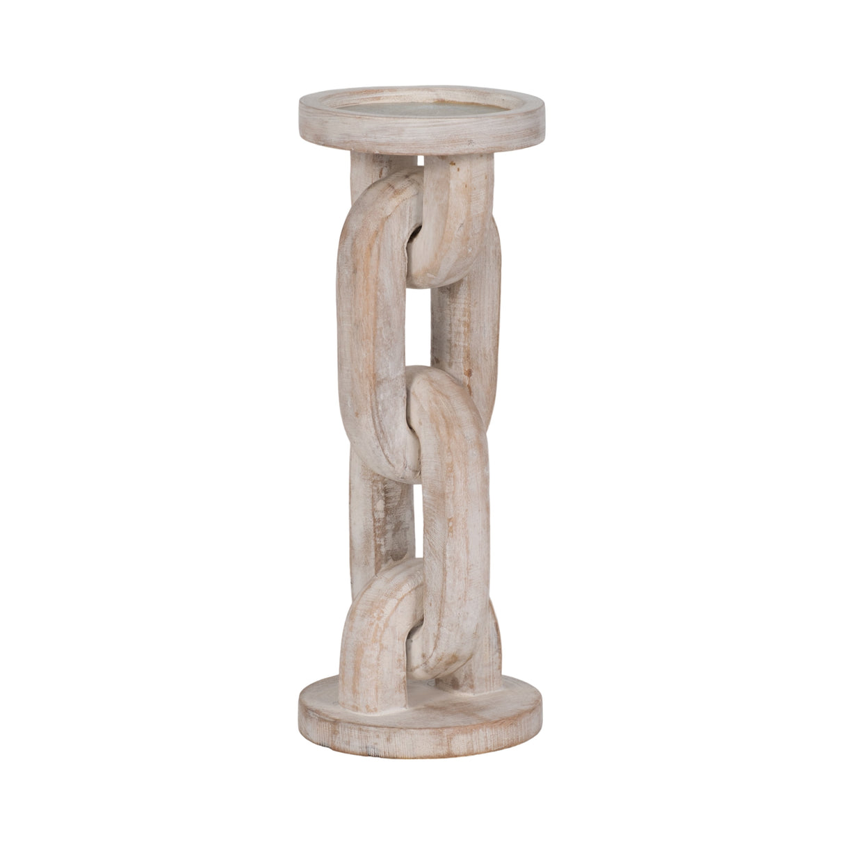 Wood, 11" Chain Pillar Candle Holder, White