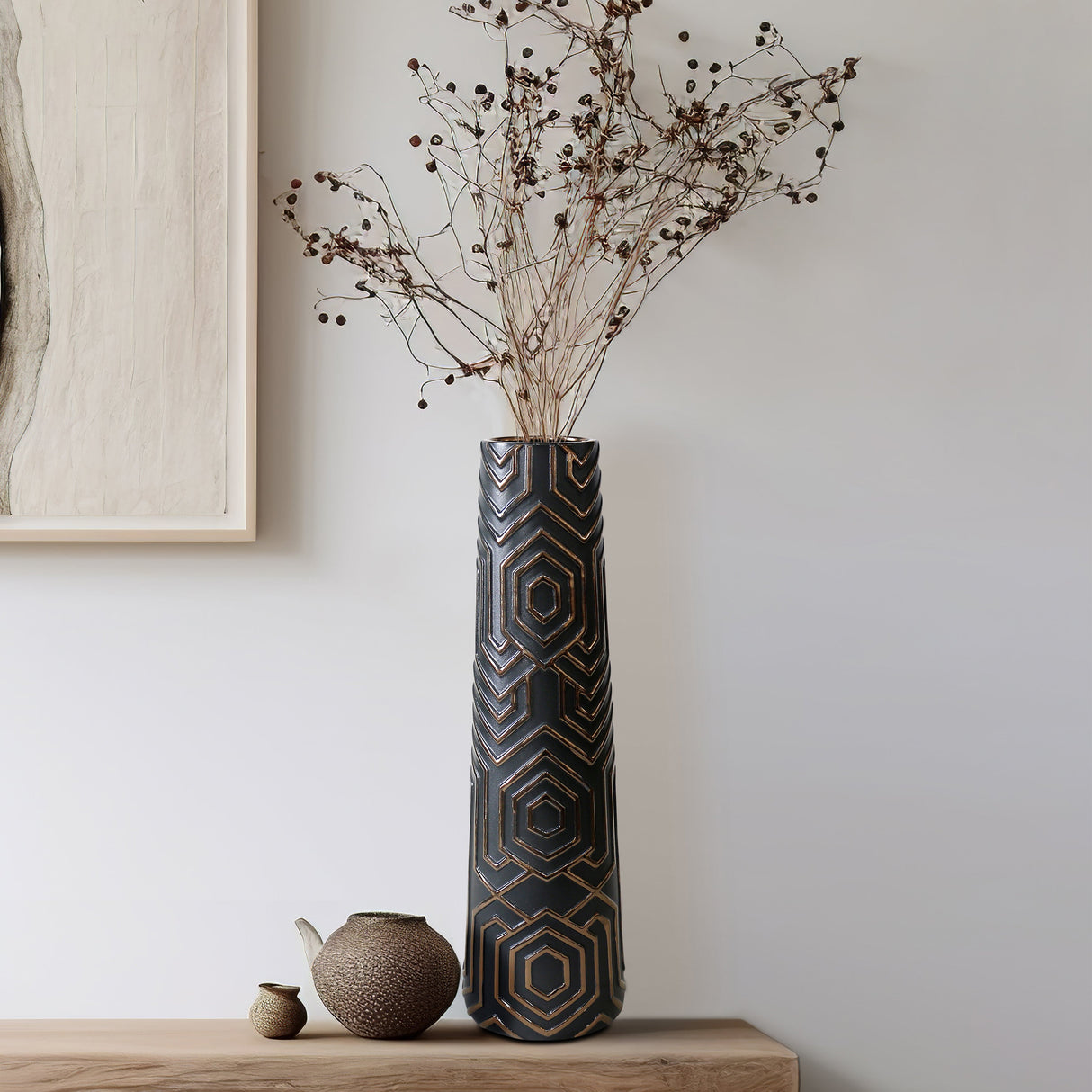 22" Rialto Oversized Contemporary Vase, Black