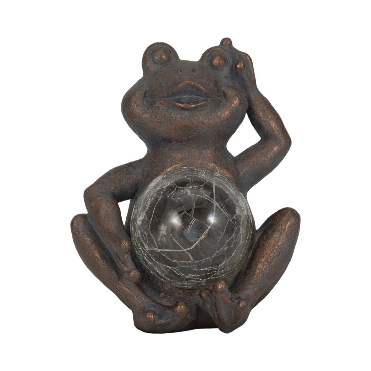 7" Frog With Solar Orb, Antique Copper