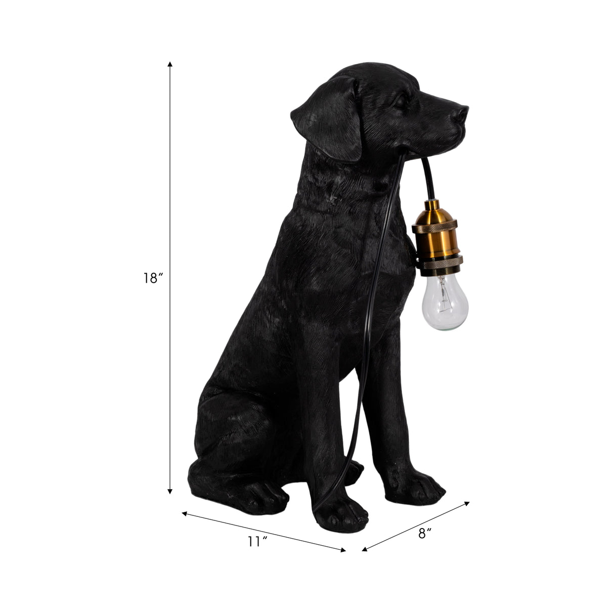 18" Dog Holding Lightbulb Table Lamp, Black/gold