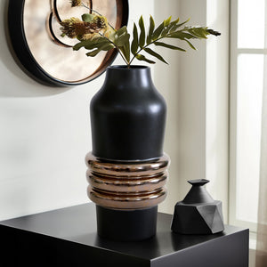 15" Calorin Oversized Tribal Vase, Black/gold