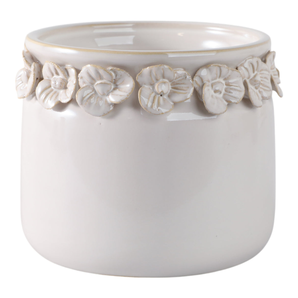 6"  Floral Applique Planter,  Ivory