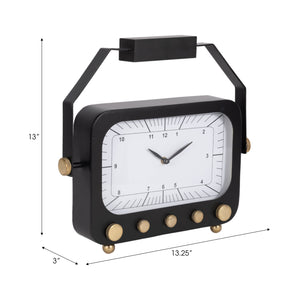 14" Footed Clock With Handle, Black/gold