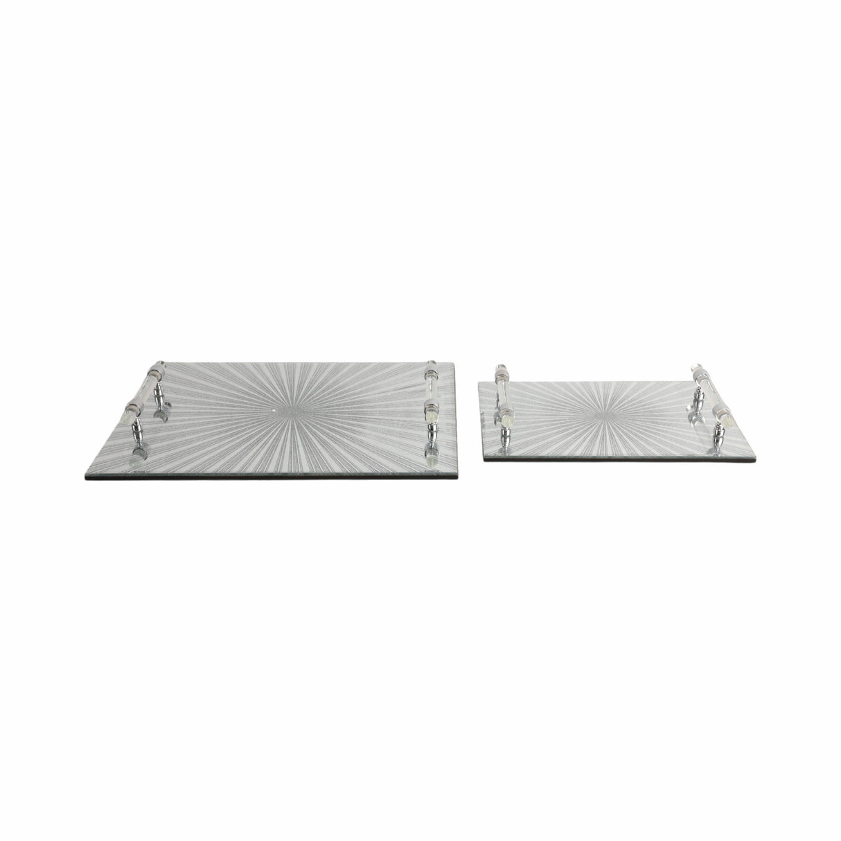 S/2 12/16" Sparkly Starburst Glass Trays, Silver