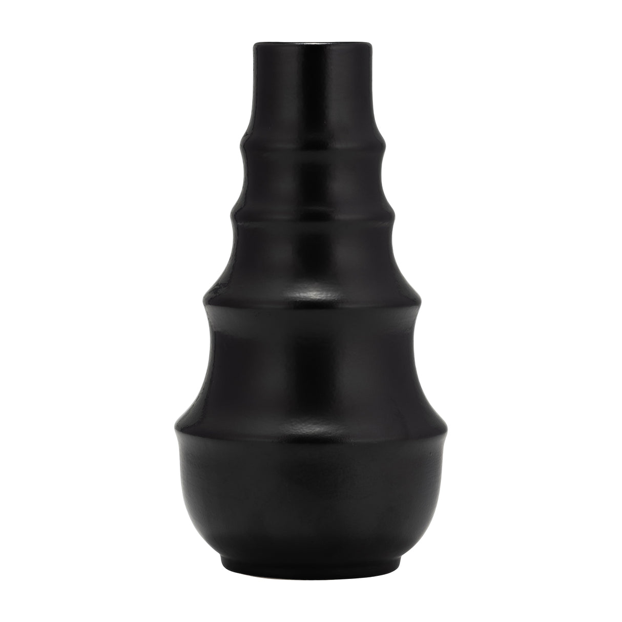 CER,11",RING PATTERN VASE,BLACK