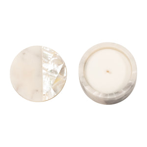 4" 7 Oz Incense Myrrh Marble & Capiz Candle, White