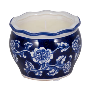 4", 7oz Round Chinoiserie Candle , Blue/white