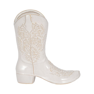 8" Cowboy Boot Vase, White