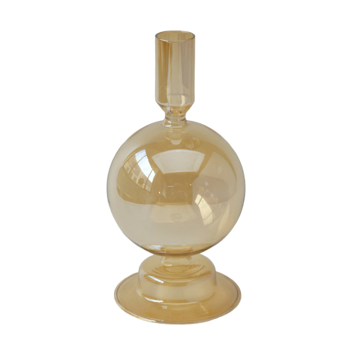 7" Glass Bubble Taper Candle Holder, Gold Luster