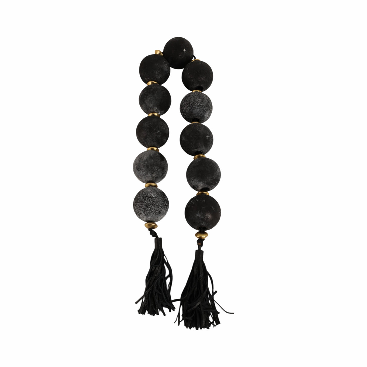 56'' Renton Blk & Gold Glass Garland w Lthr Tassel