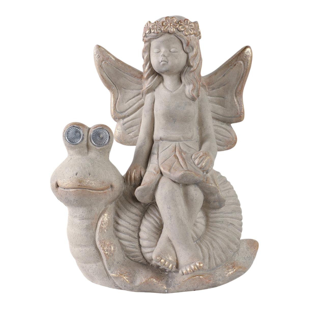 14"garden Fairy On Solar Snail, Ivory
