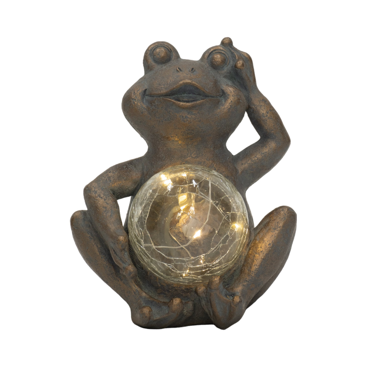 7" Frog With Solar Orb, Antique Copper