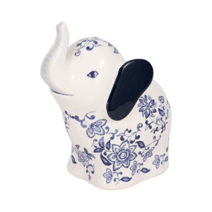 6" Trunk Up Chinoiserie Elephant, Blue/white