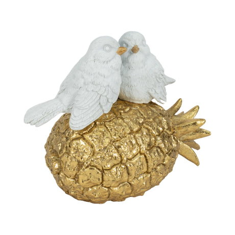 8" Kissing Birds On Pineapple, White/gold