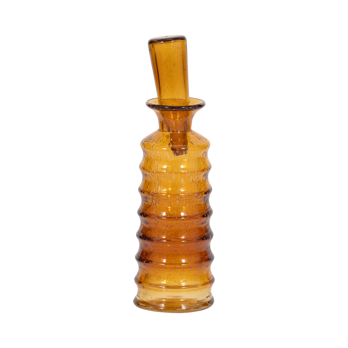 14" Clarimond Ridged Amber Glass Bottle