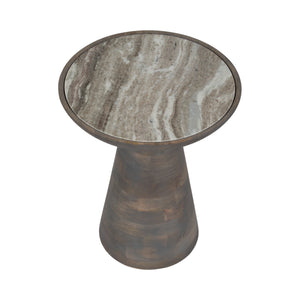 20" Wood Accent Table Baslana Marble Top, Grey