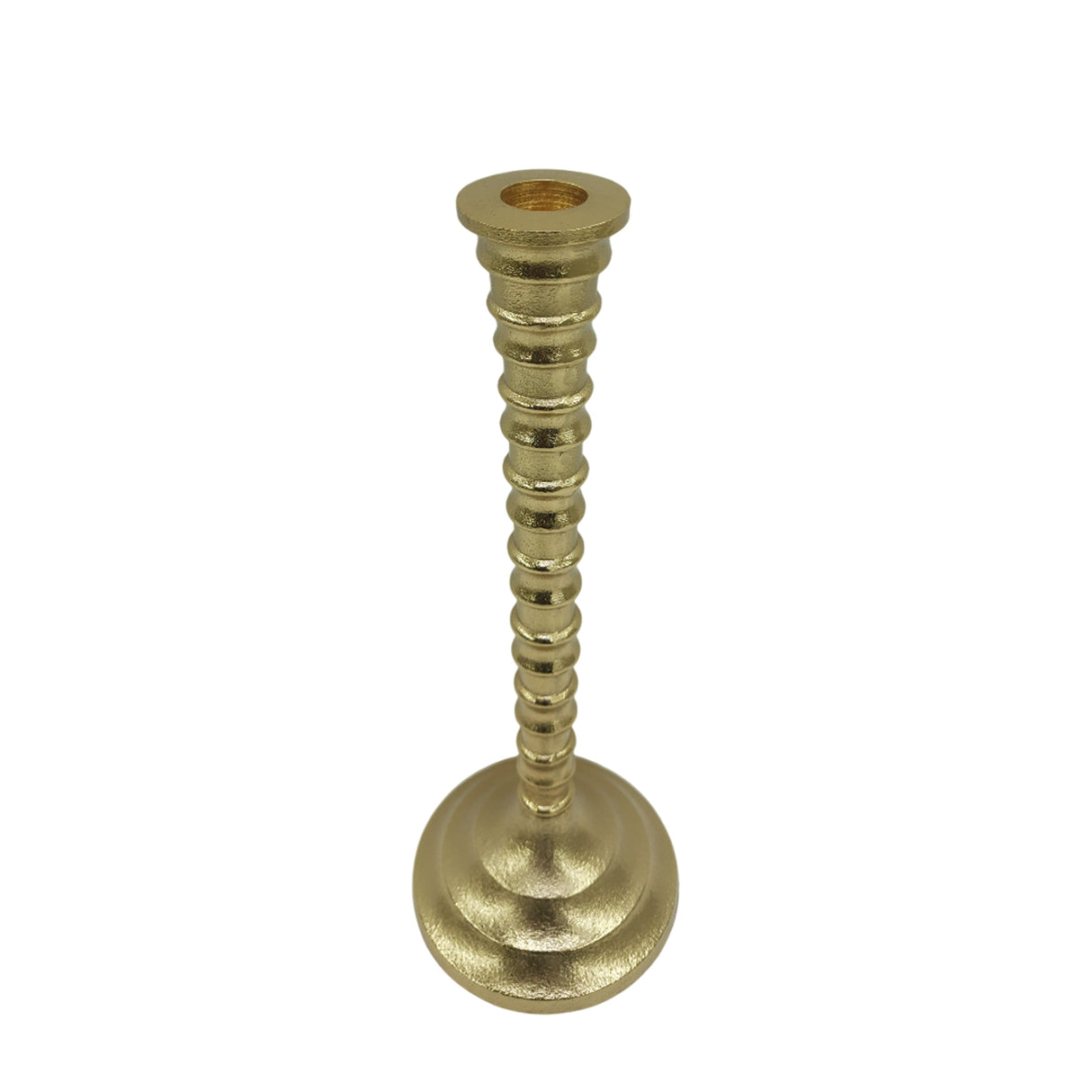 9x4" Ribbed Metal Taper Holder, Gold