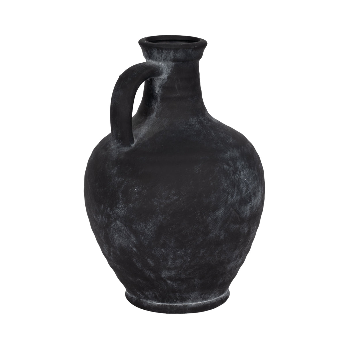 10" Weathered Terracotta Jug With Handle, Black