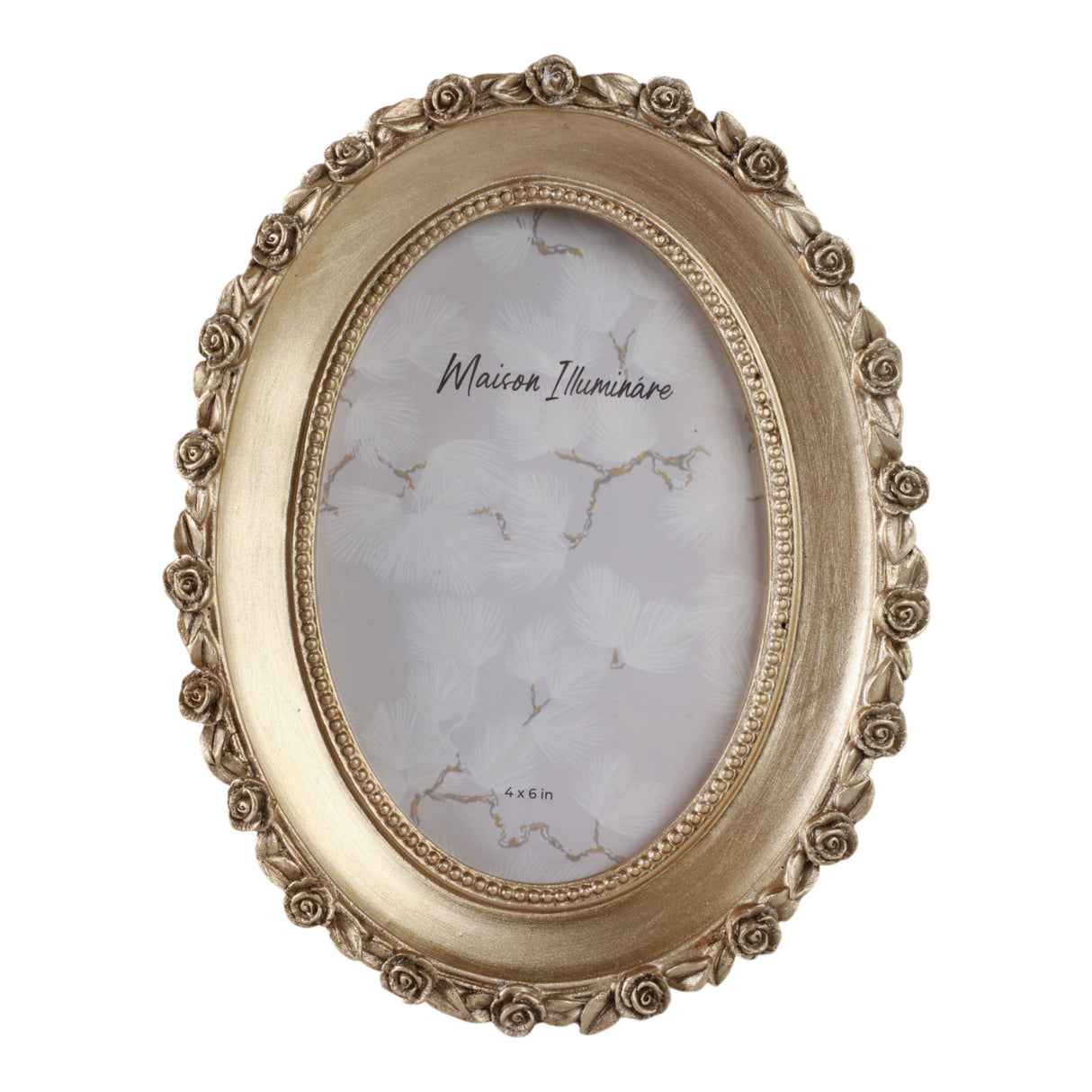 4x6 Oval Photo Frame With Rosette Border, Gold