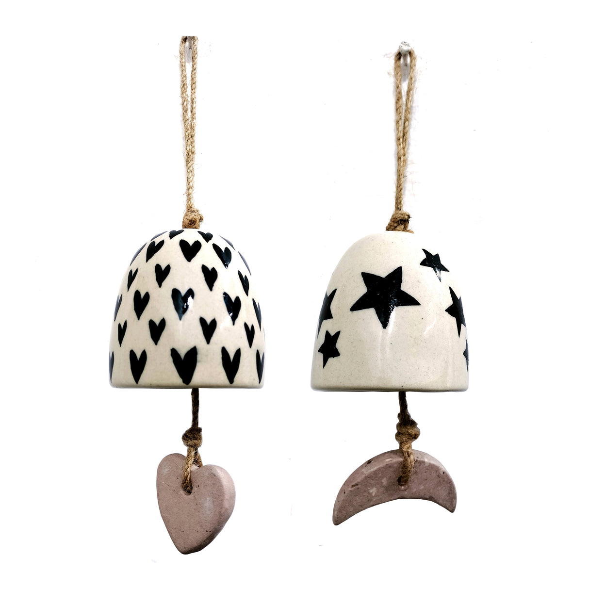 S/2 3" Ceramic Hand Painted Bells, White/black