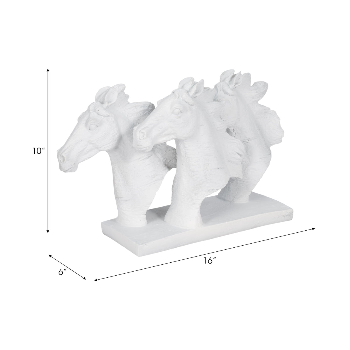 16" Horse Heads Sculpture Rough Texture, White