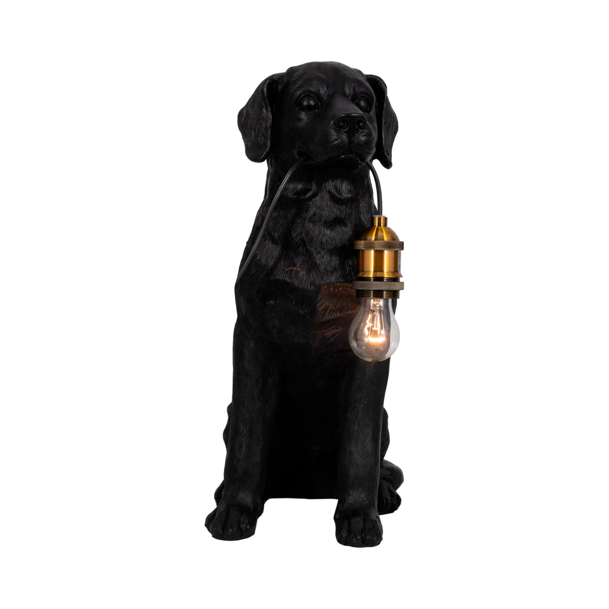 18" Dog Holding Lightbulb Table Lamp, Black/gold