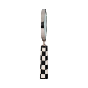 4" Checkerboard Handle Magnifying Glass, Black/whi