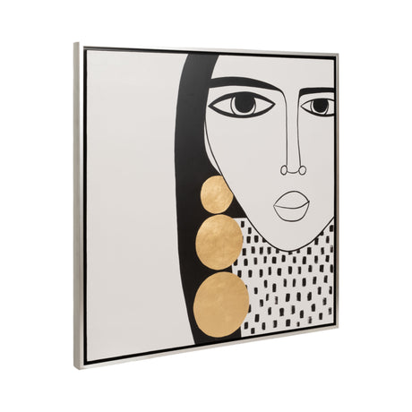 47x47 Hand Painted Gold Hoop Lady,blk/wht