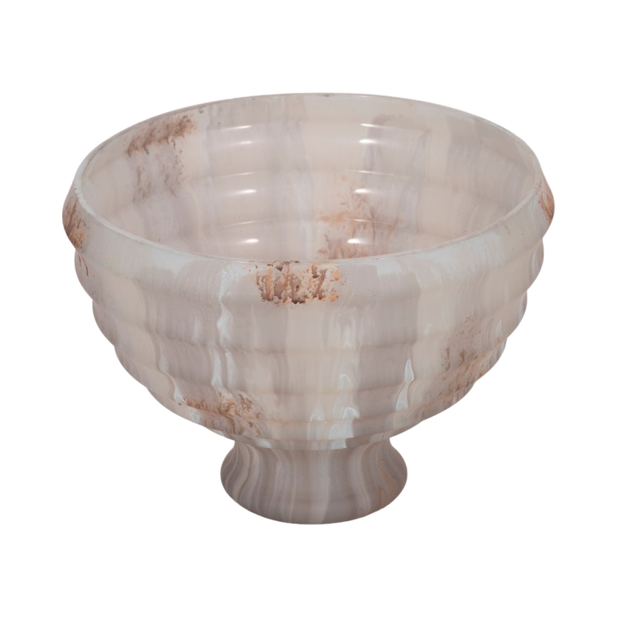 9" Glass Pedestal Bowl Opal Finish, Ivory Multi