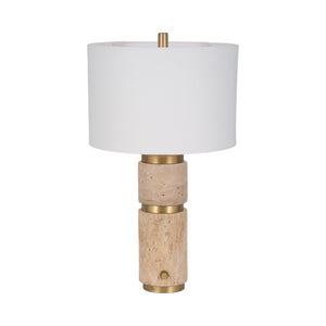 26" Knox Travertine Table Lamp, Gold/ivory