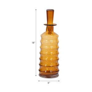 18" Clarimond Ridged Amber Glass Bottle