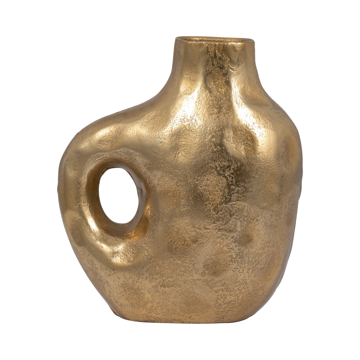 METAL, 11" HAMMERD CUT-OUT VASE, GOLD