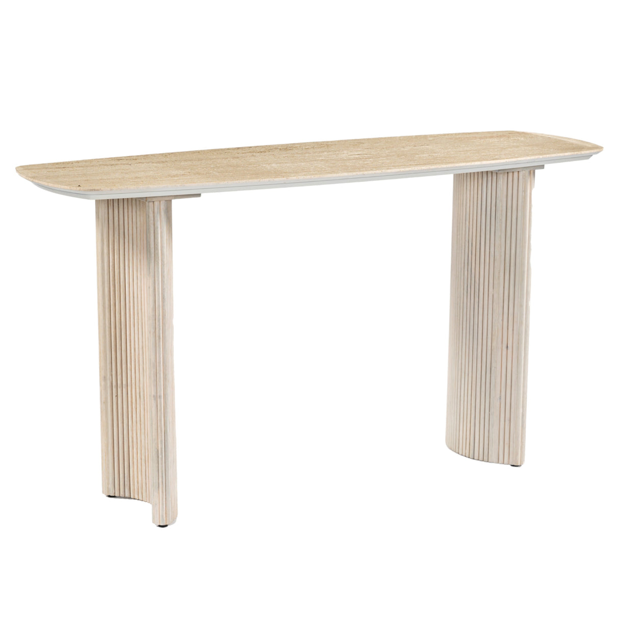 60"catalina Travertine&fluted Wood Console Tble/kd