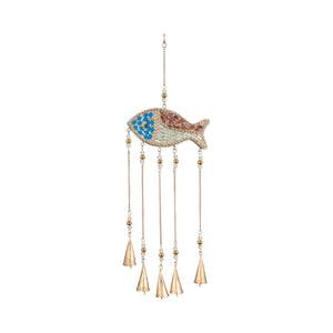 26" Mosaic Fish With Bells, Blue/gold