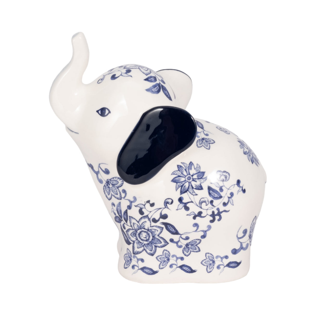 6" Trunk Up Chinoiserie Elephant, Blue/white