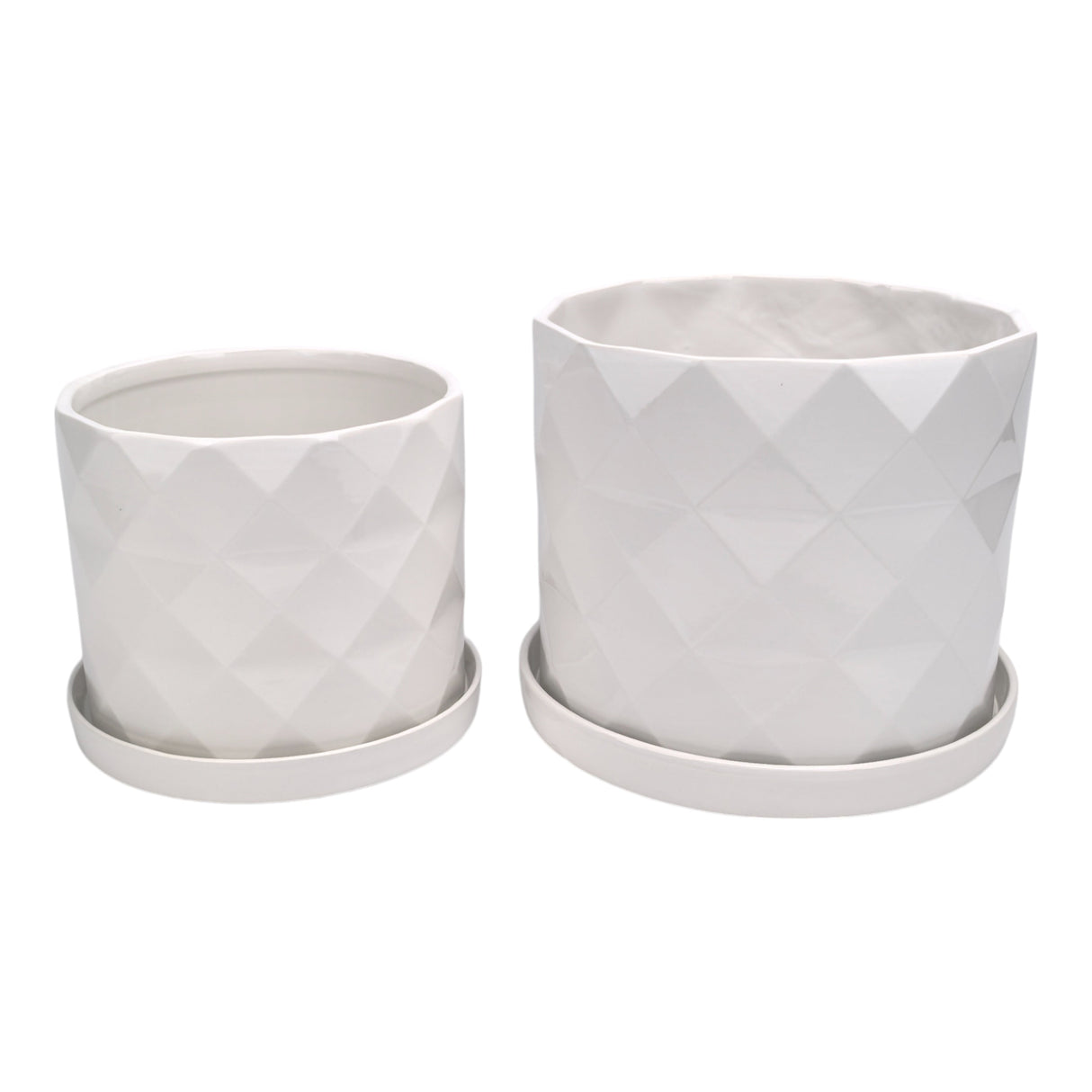 S/2 10/12" Geo Planter, White