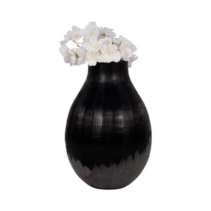 12" Etched Lines Rough Cut Bottom Vase, Black