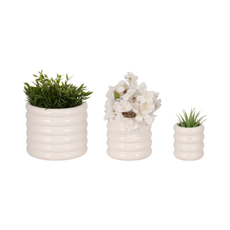 S/3 4/6/7" Stacked Rings Planters, White