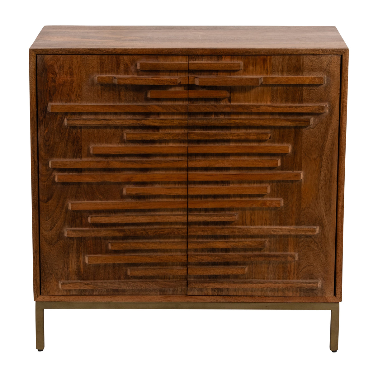 30" MIDCENTURY SLAT 2 DOOR CABINET, MANGO BRWN
