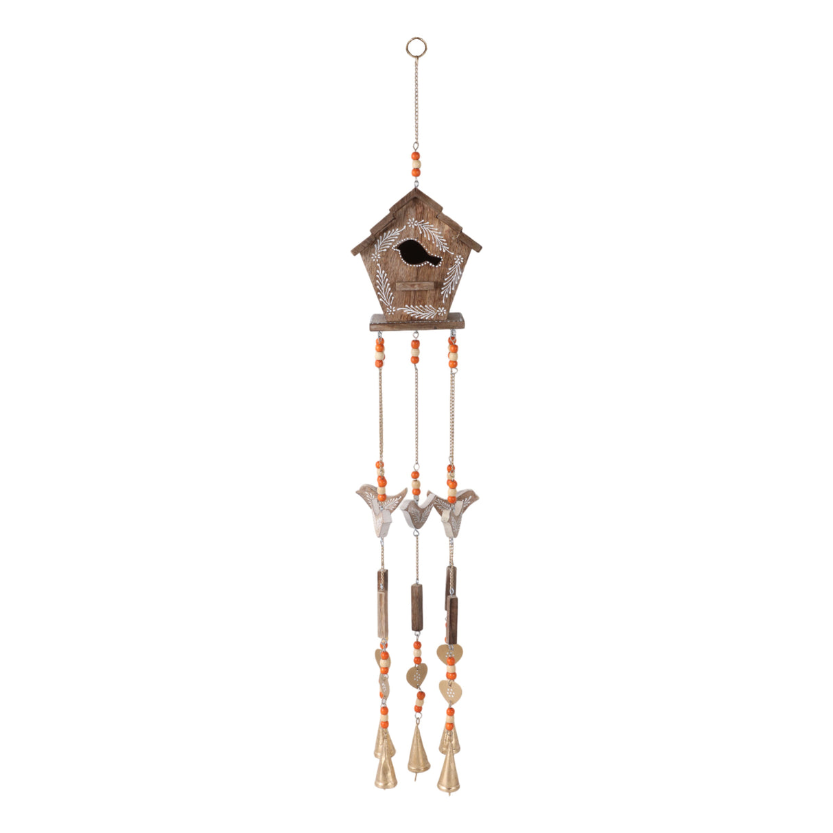 38x7" Hand Painted Birdhouse Chime, Brown